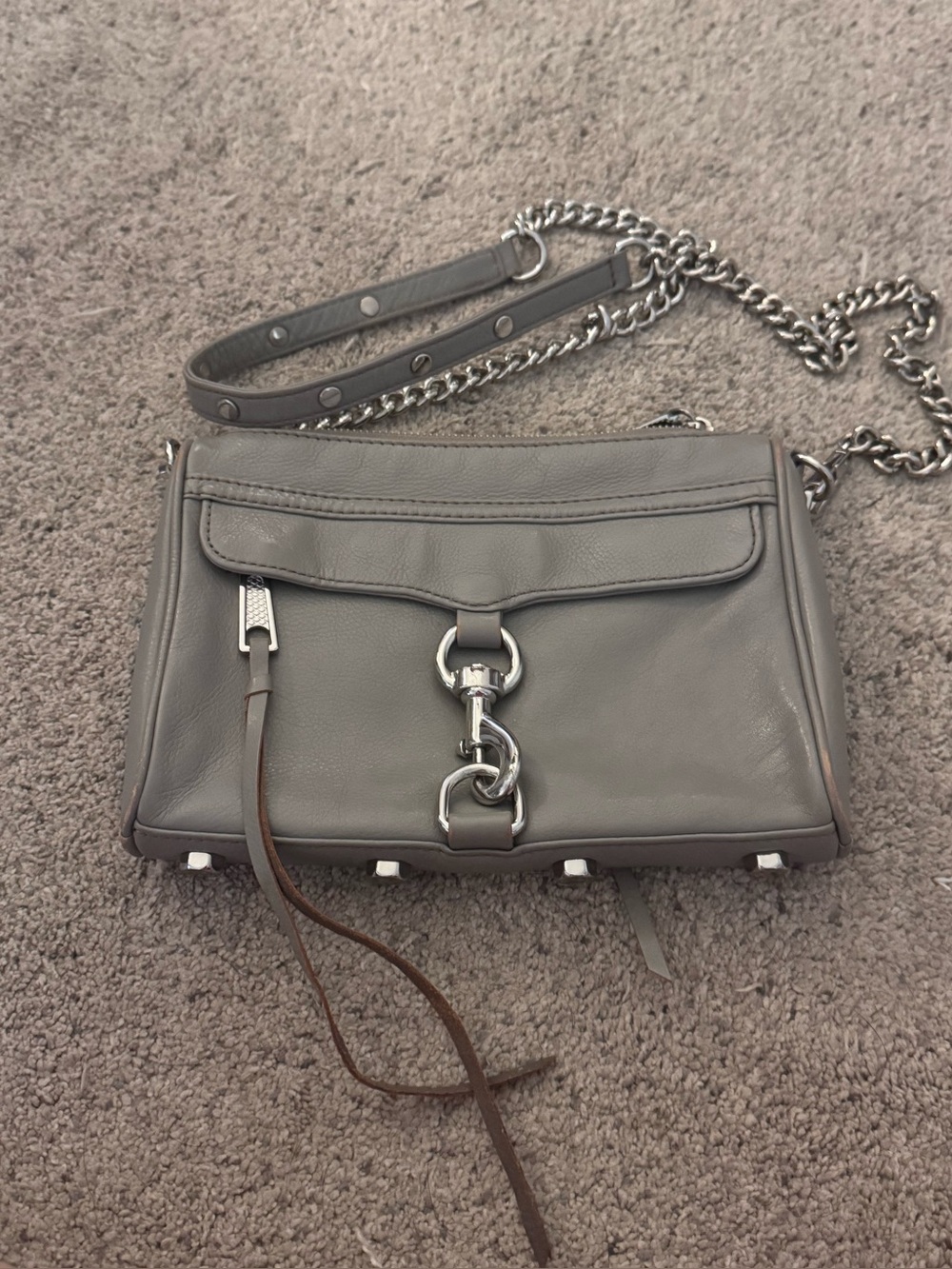 Rebecca Minkoff Mini MAC Gray Pebbled Leather Crossbody Bag Silver Hardware
